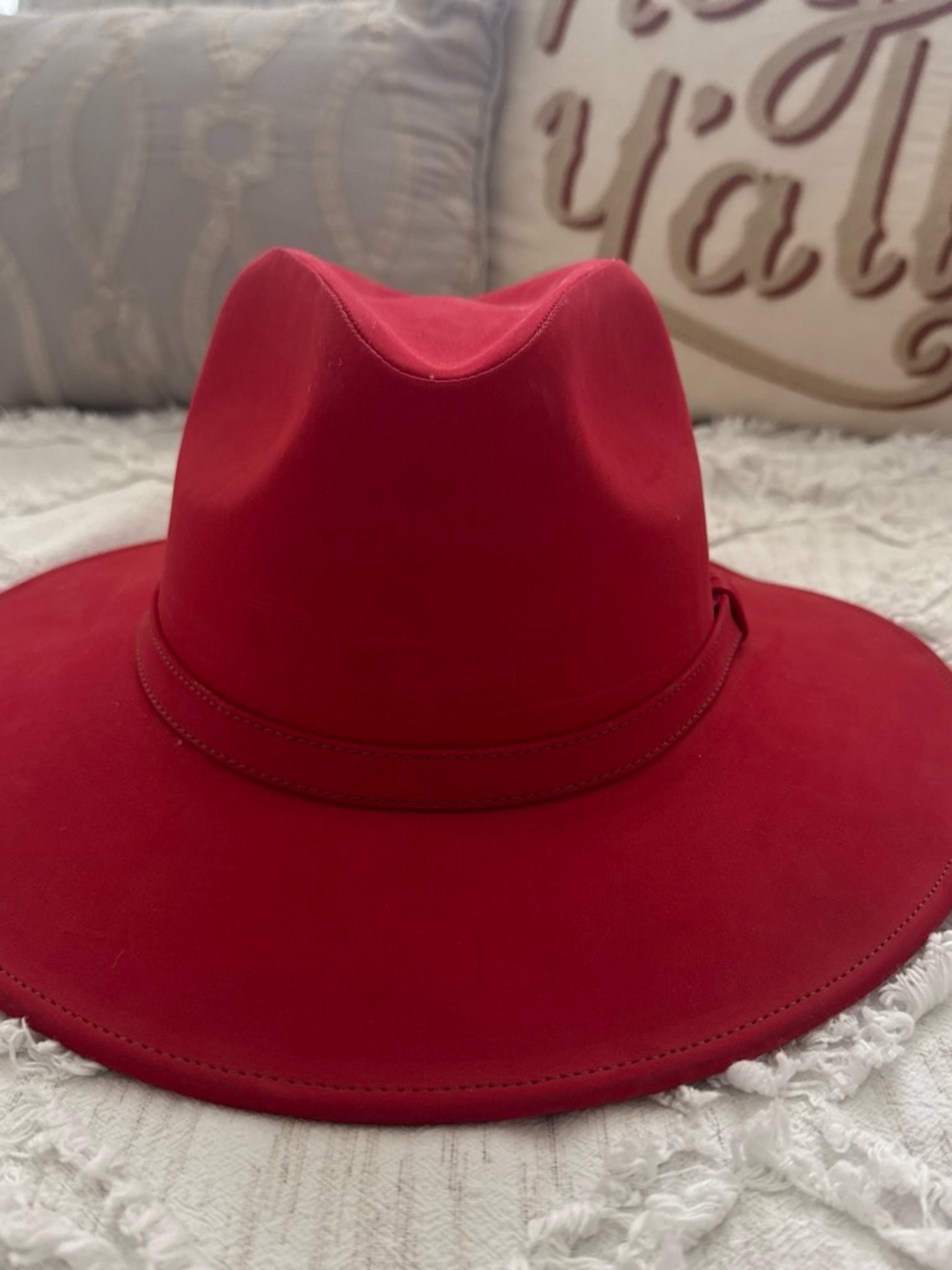 Red Wide-Brim Fedora Hat - Women Accessories